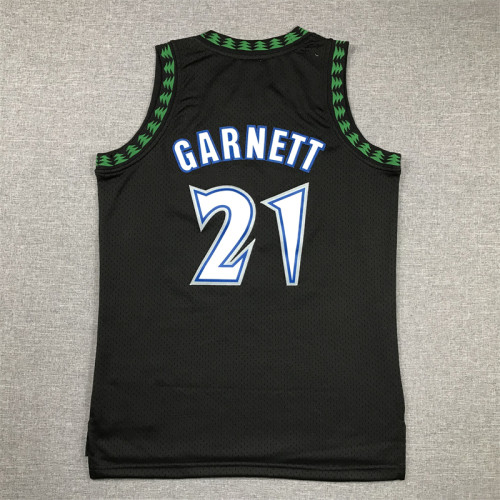 Minnesota Timberwolves Kids Jersey Black Vintage Edition  90s NO.21 GARNETT