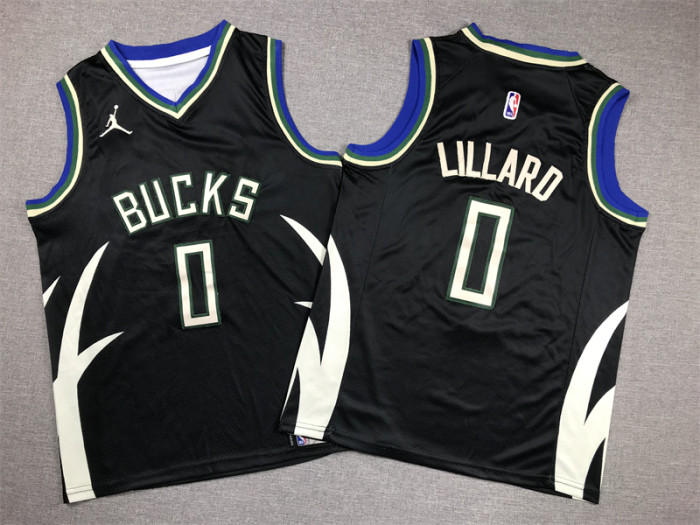 Milwaukee Bucks Kids Jersey Black Statement Edition  NO.0 LILLARD