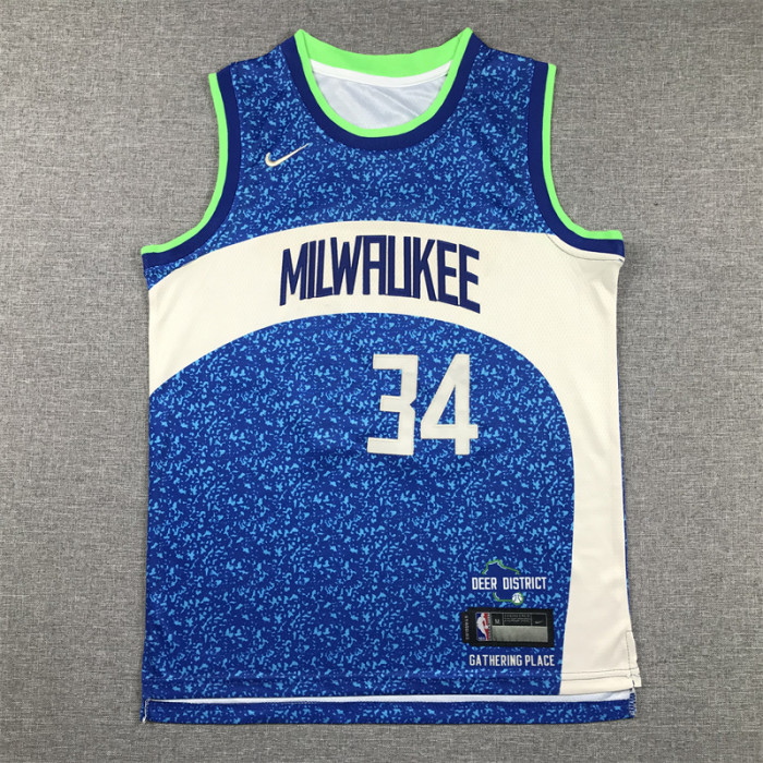 Milwaukee Bucks Kids Jersey Blue City Edition 23/24 NO.34 ANTETOKOUNMPO