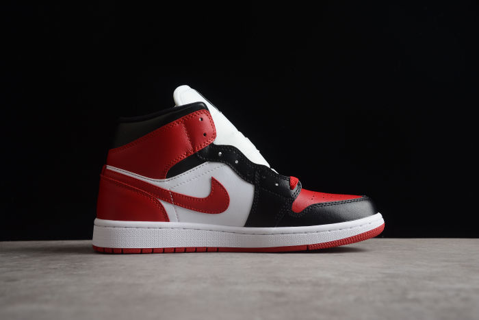 Air Jordan 1 Mid Alternate Bred Toe Women Sneakers Black White Gym-Red