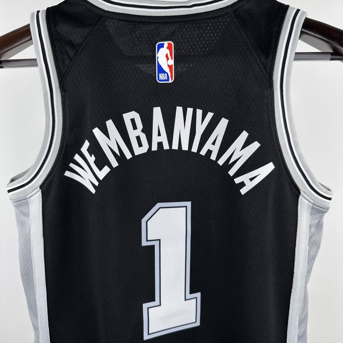 San Antonio Spurs KIds Jersey Black Icon Edition 2024 NO.1 WEMBAMYAMA