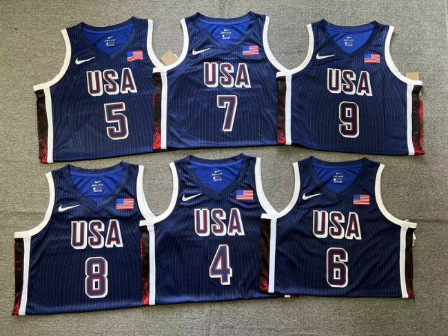 2024 USA Dream Team Basketball Jerseys Navy with stripe