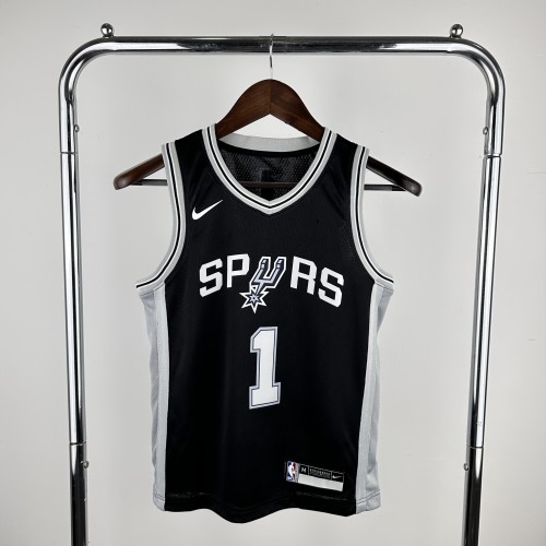 San Antonio Spurs KIds Jersey Black Icon Edition 2024 NO.1 WEMBAMYAMA
