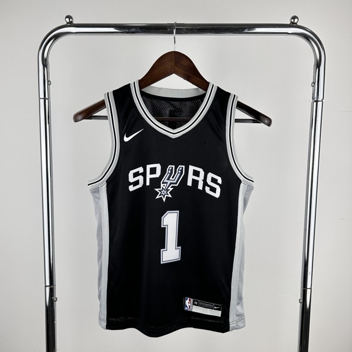 San Antonio Spurs KIds Jersey Black Icon Edition 2024 NO.1 WEMBAMYAMA