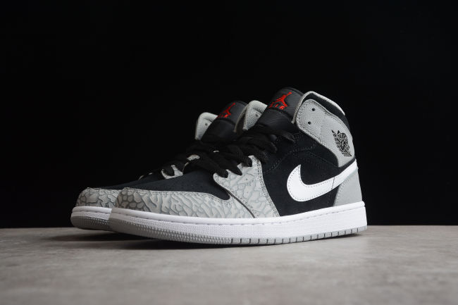 Air Jordan 1 Mid SE GS Elephant Toe Sneakers Grey Black White