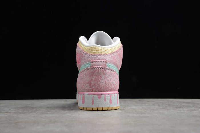 Air Jordan 1 Mid SE GS Paint Drip White Pink DD1666-100 GS