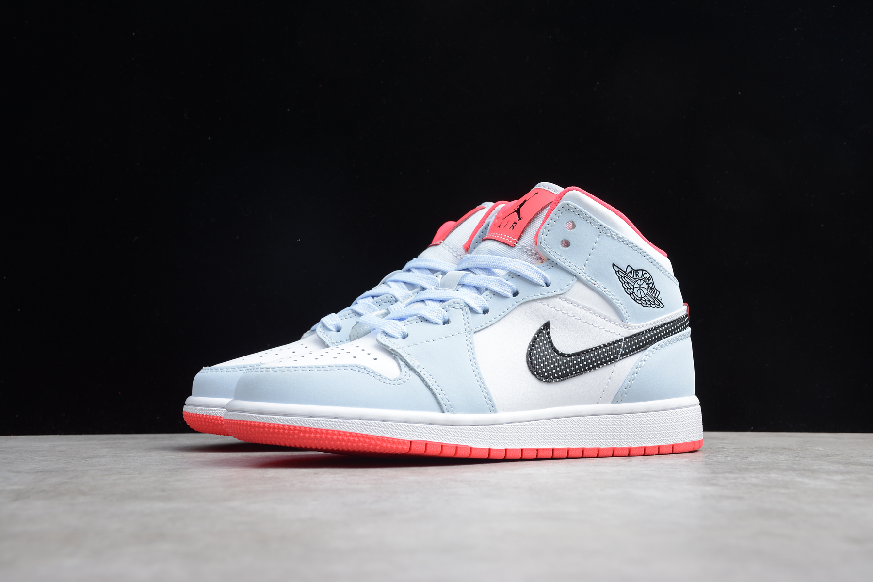 Air Jordan 1 Mid Half Blue Polka Dot Swoosh (GS) 555112-400