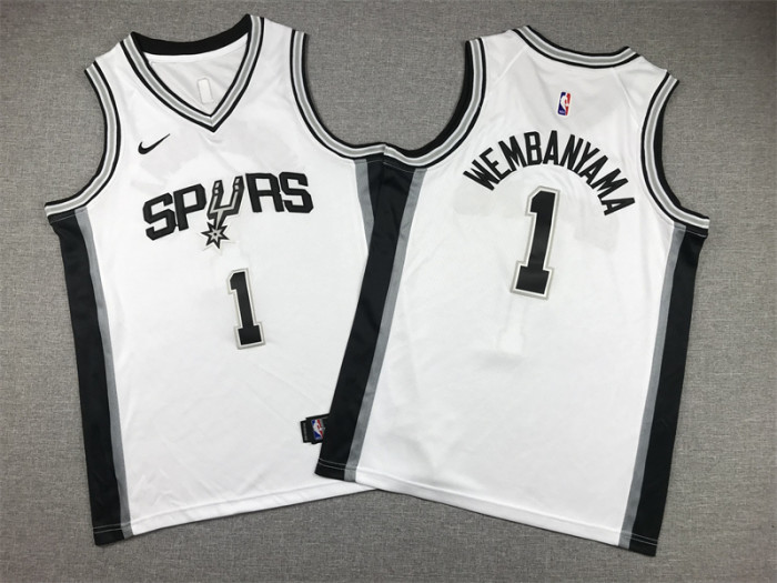 San Antonio Spurs KIds Jersey White Throwback 98/99 NO.1 WEMBAMYAMA