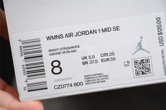 Air Jordan 1 Mid SE Bright Citrus White CZ0774-800