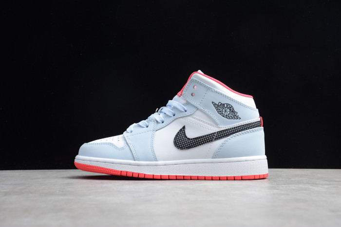 Air Jordan 1 Mid Half Blue Polka Dot Swoosh (GS) 555112-400