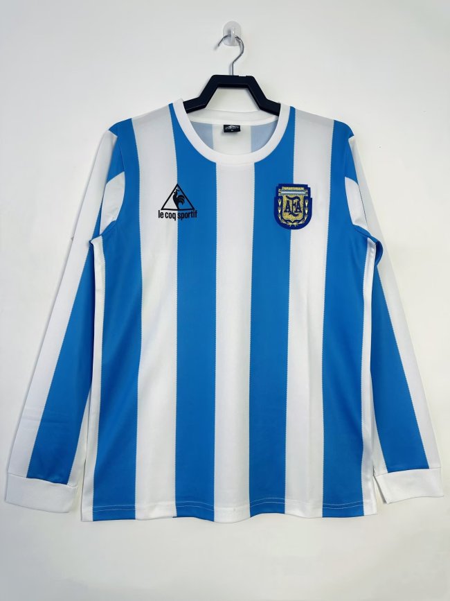 Argentina Home Long Sleeve Retro Jersey 1986