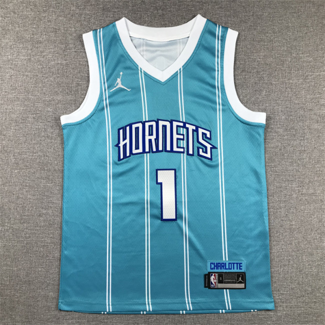 Charlotte Hornets Kids Jersey Blue Lcon Edition 22/23 NO.1 BULL