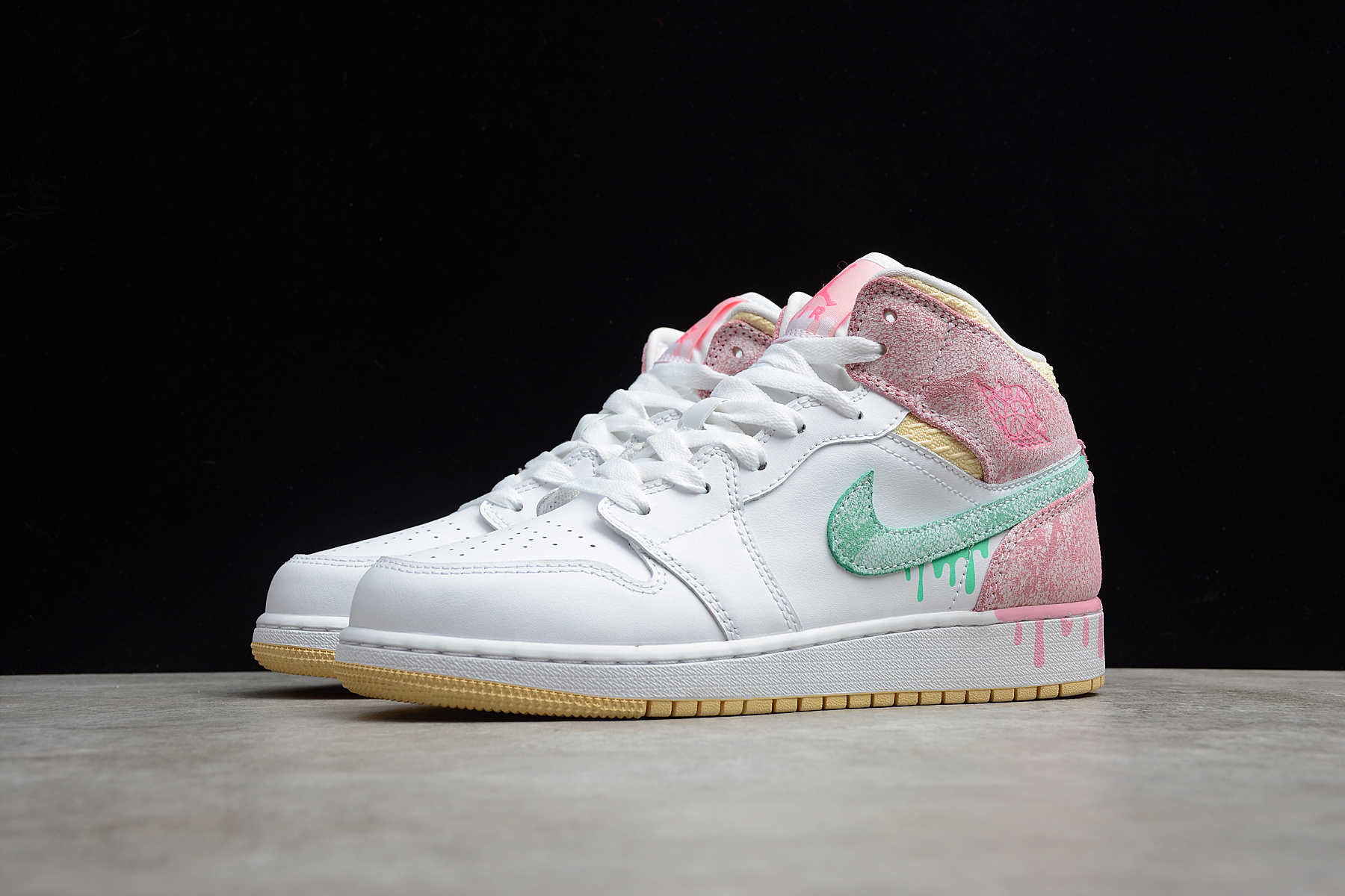 Air Jordan 1 Mid SE GS Paint Drip White Pink DD1666-100 GS