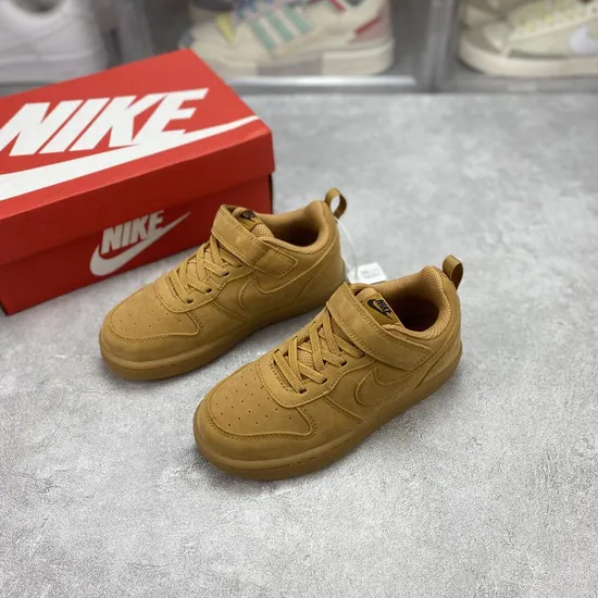 Air Force low-top Court Borough Low Children Leather Sneakers Velcro Wheat