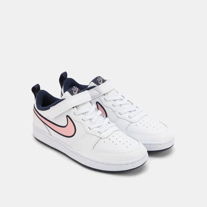 Air Force Court Borough Low Children's Leather Sneakers Velcro White Pink