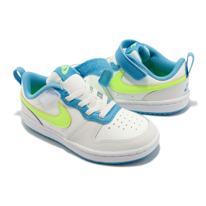 Air Force low-top Court Borough Low Children Leather Sneakers Velcro White Blue Fluorescent Yellow