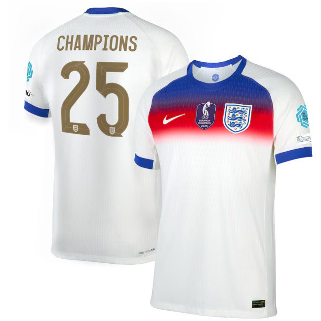 England Women's Team Euro 2025 Champions 25 Home Player Version Man Jersey