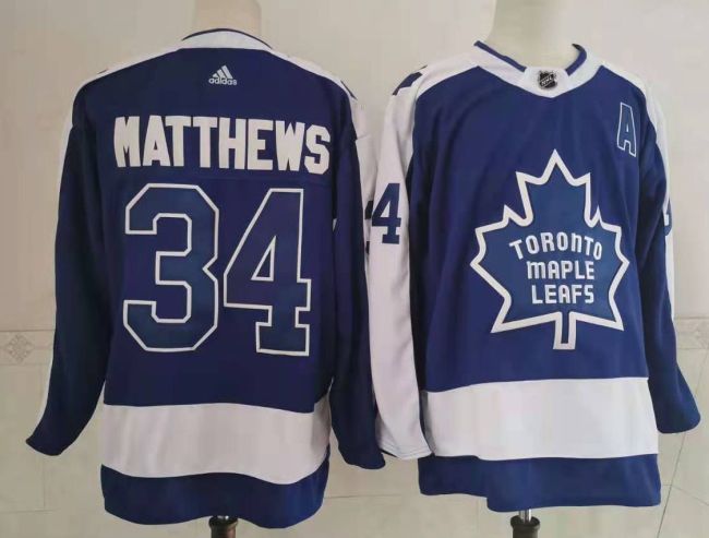 Toronto Maple Leafs Jersey Reverse Retro Blue White 2022 NO.34 MATTHEWS