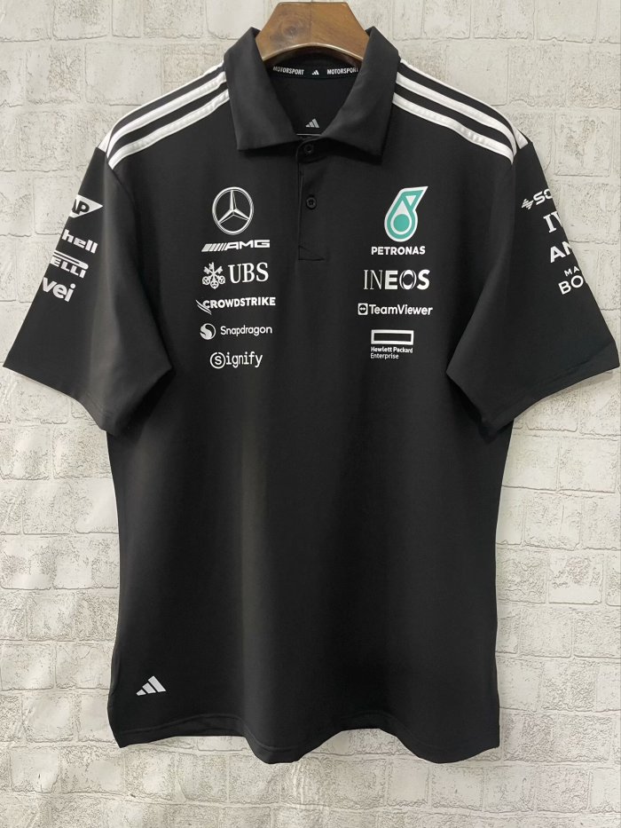 2025 Mercedes AMG Petronas Polo Shirt Black NO Number
