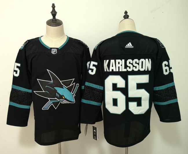 San Jose Sharks Alternate Player Jersey Black NO.65 KARLSSON