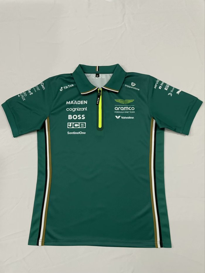 2025  Aston Martin 1/4 Zip Polo Shirt Green NO Number