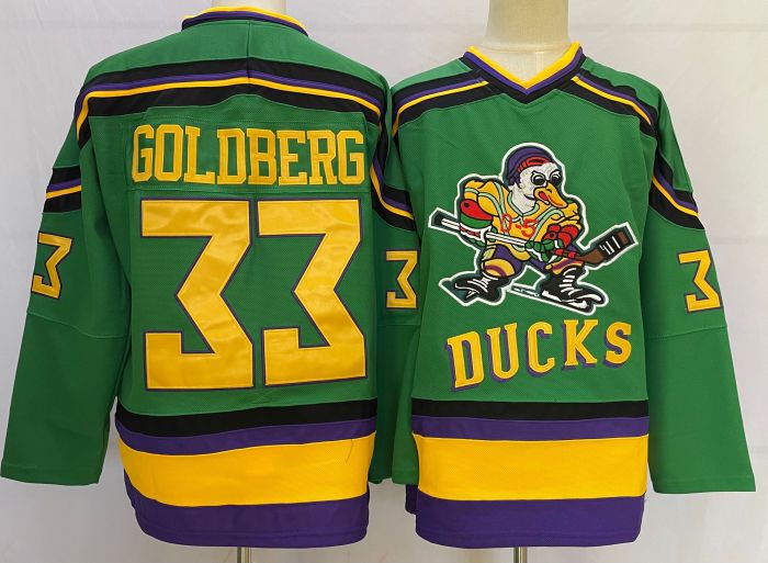 Mighty Ducks Movie Ice Hockey Jersey for Halloween Green NO.33 GOLDBERG