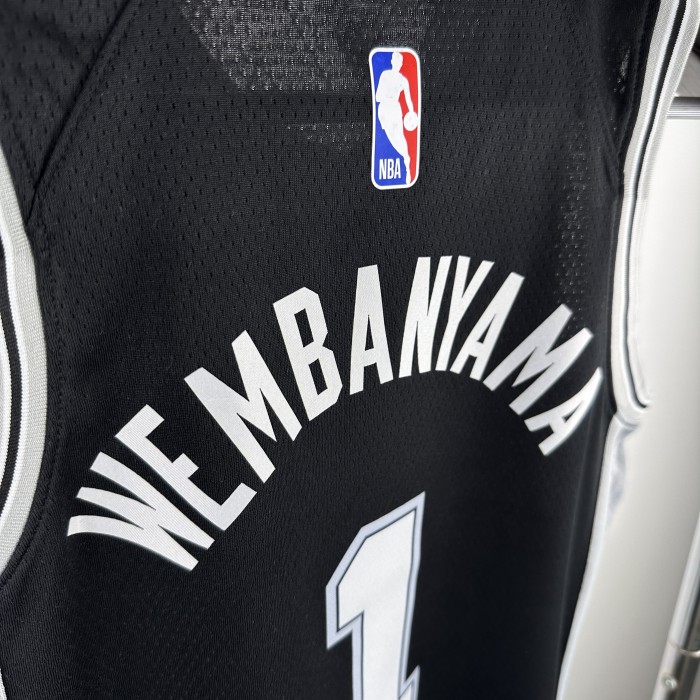 San Antonio Spurs KIds Jersey Black Icon Edition 2024 NO.1 WEMBAMYAMA