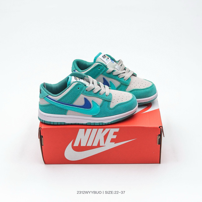 Nike SB Dunk Low Kids Low-top Sneakers Double Hook Suede Green Blue White