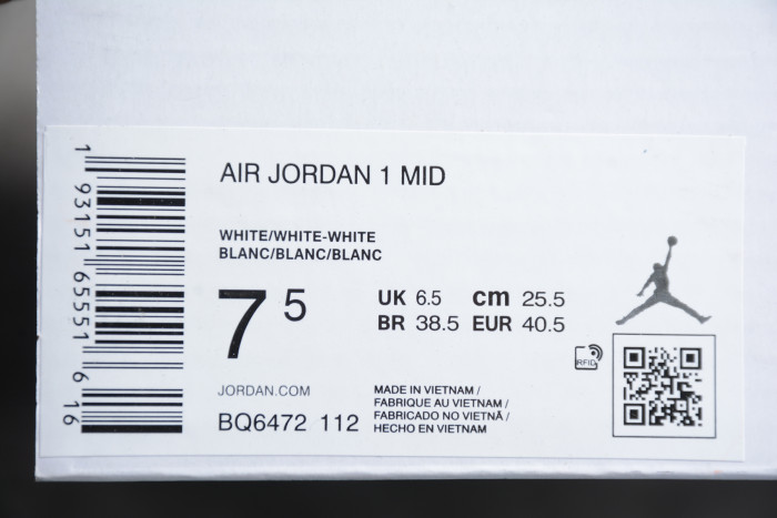 Air Jordan Wmns Air Jordan 1 Mid 'White Ivory' BQ6472-112