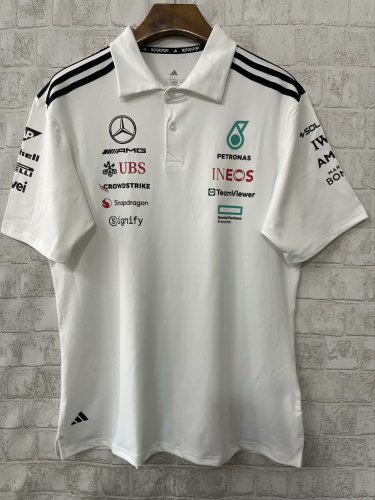 2025 Mercedes AMG Petronas Polo Shirt White NO Number