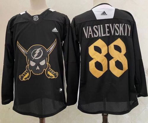 Tampa Bay Lightning 2022 Pirate-themed Warmup Jersey Black NO.88 VASILEVSKIY