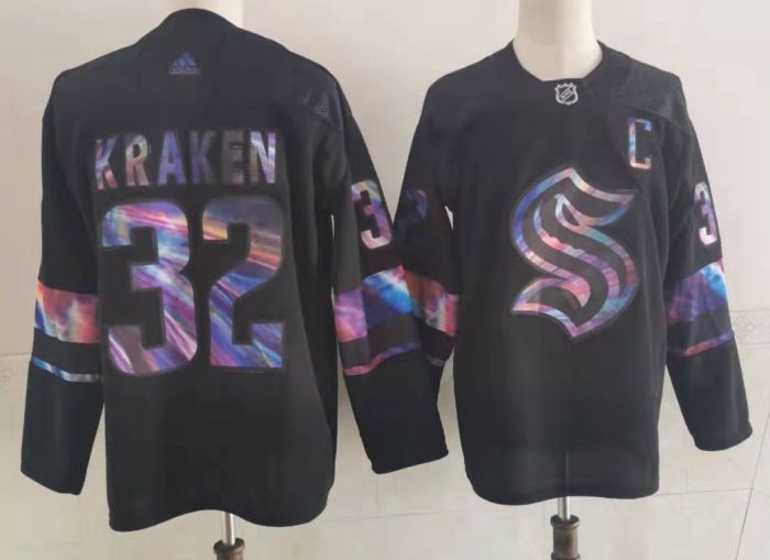 Seattle Kraken Black Iridescent Holographic Collection 2021 Limited Jersey NO.32 KRAKEN