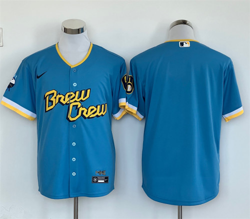 Milwaukee Brewers Away Limited Jersey Light Blue Fan Version NO Number