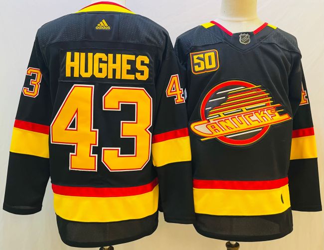 Vancouver Canucks Jersey Retro Black NO.43 HUGHES
