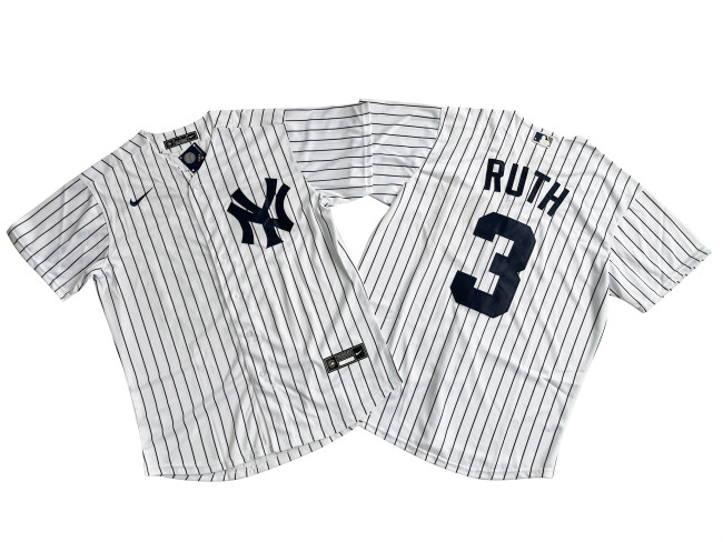 New York Yankees Jersey White Black Bars Fan Version NO.3 RUTH