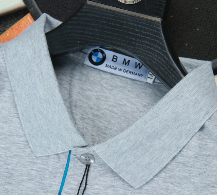 BMW Polo Shirt White Double Logo Grey NO Number