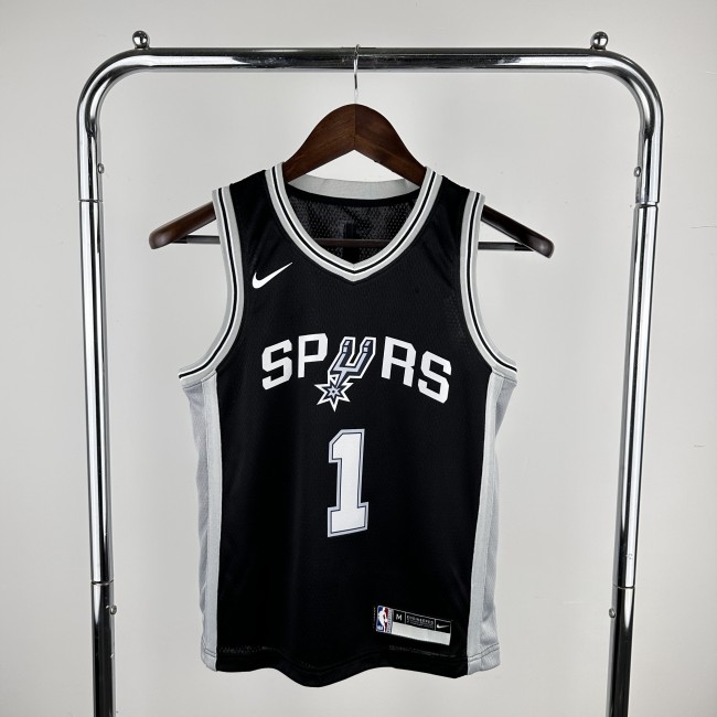 San Antonio Spurs KIds Jersey Black Icon Edition 2024 NO.1 WEMBAMYAMA