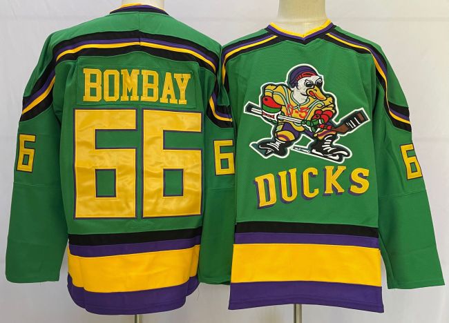 Mighty Ducks Movie Ice Hockey Jersey for Halloween Green NO.66 BOMBAY