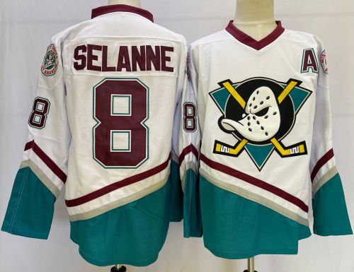 Anaheim Ducks 21/22 Home Jersey White Green NO.8 SELANNE