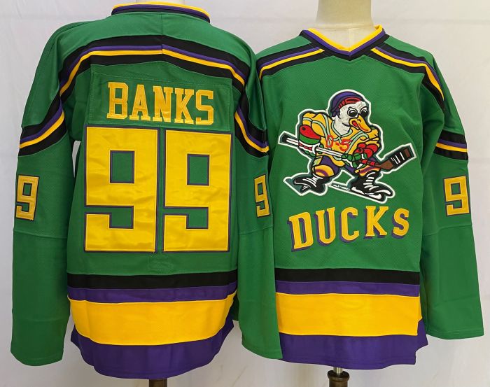 Mighty Ducks Movie Ice Hockey Jersey for Halloween Green NO.99 BANKS
