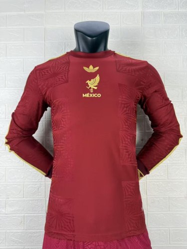 Mexico Gold Man Player Version Long Sleeve Jersey 25/26 Red