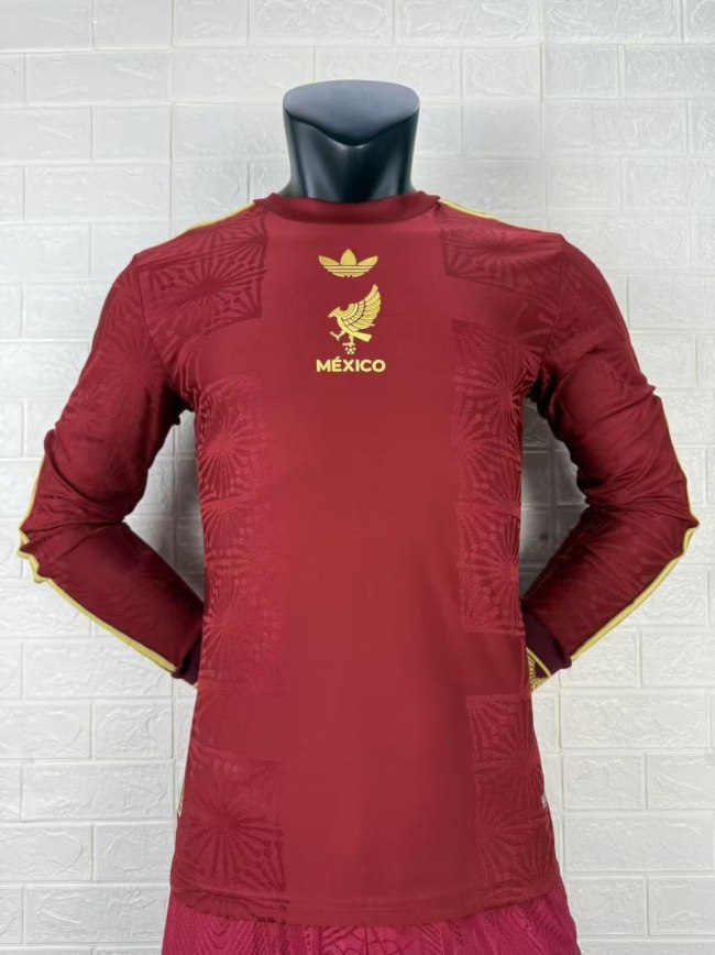Mexico Gold Man Player Version Long Sleeve Jersey 25/26 Red