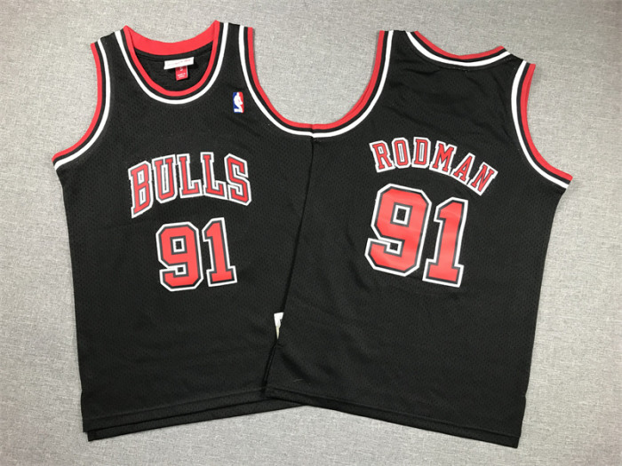 Chicago Bulls Kids Jersey Black NBA FINALS 97/98 NO.91 RODMAN