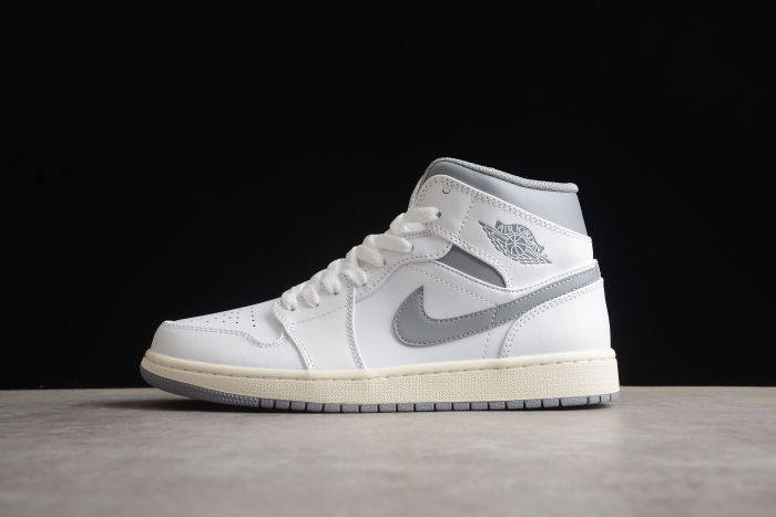 Air Jordan 1 Mid GS Neutral Grey Kids Sneakers White Stealth