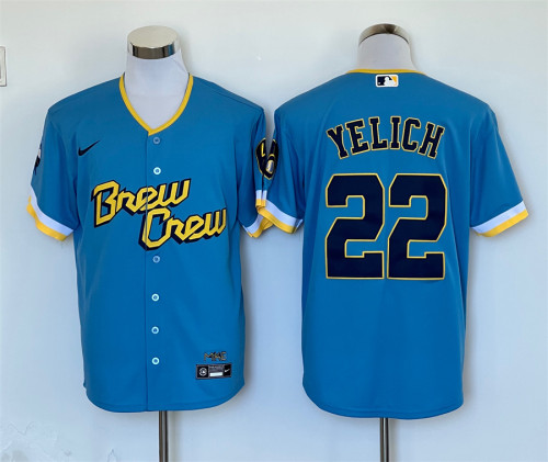 Milwaukee Brewers Away Limited Jersey Light Blue Fan Version NO.22 YELICH