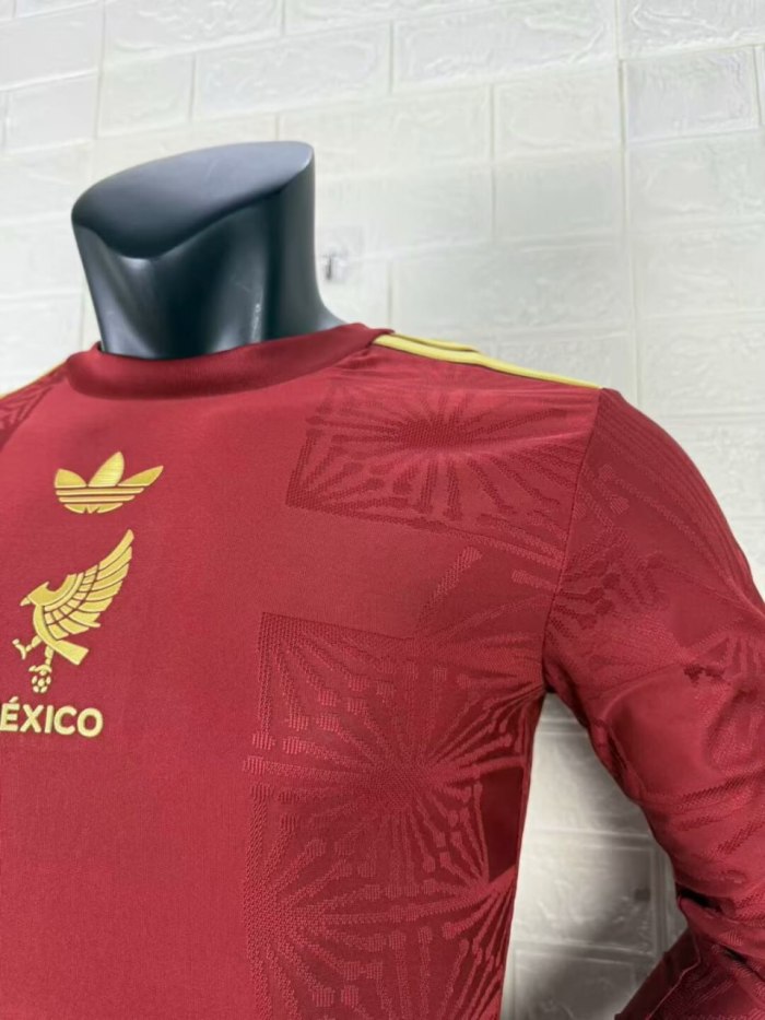 Mexico Gold Man Player Version Long Sleeve Jersey 25/26 Red