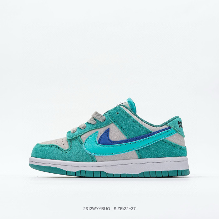 Nike SB Dunk Low Kids Low-top Sneakers Double Hook Suede Green Blue White