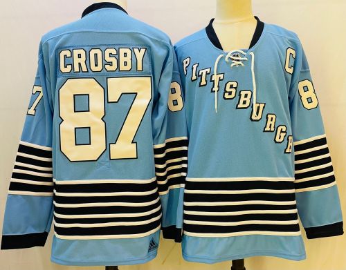 Pittsburgh Penguins Black Stitched Jersey Blue 21/22 NO.87 CROSBY
