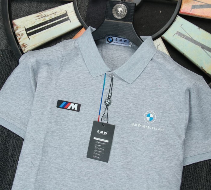 BMW Polo Shirt White Double Logo Grey NO Number