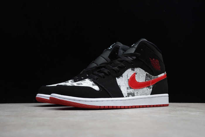 Air Jordan 1 Mid Newspaper Air Times Black Red 852542-061